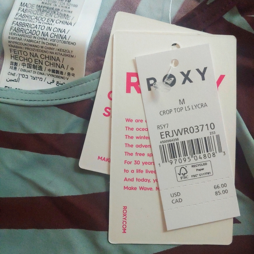 ROXY NEW Crop Top Rashguard Chocolate Palmeria - Picture 11 of 11